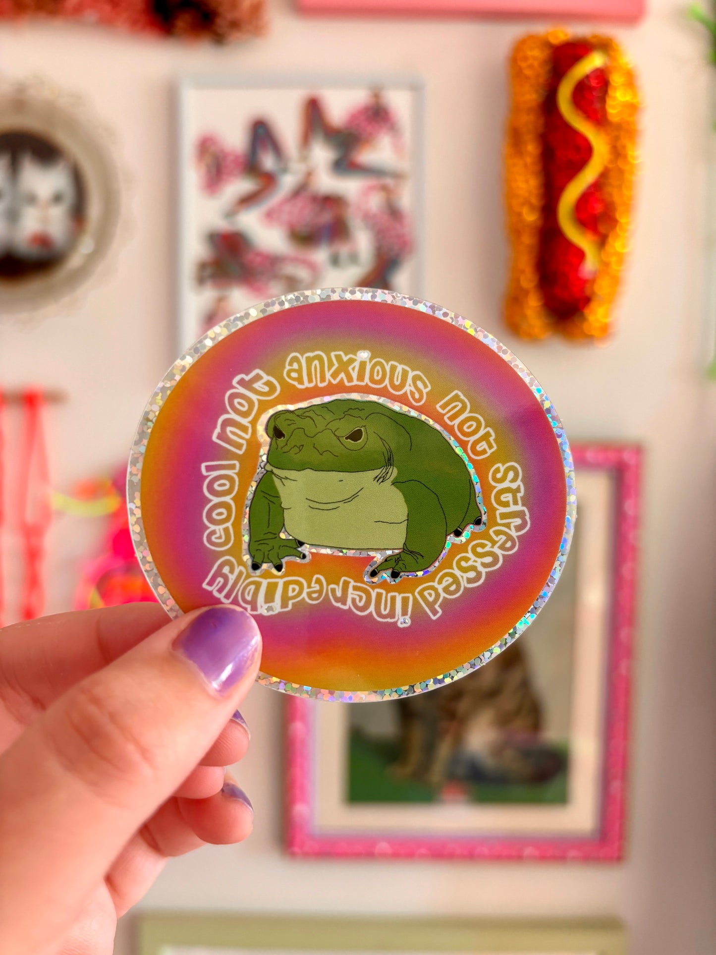 Anxious Frog Glitter Sticker